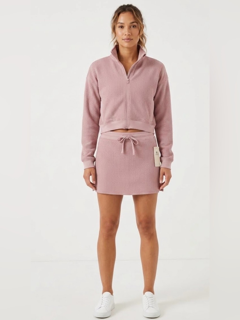 NWT Mono B Active Jacket and Skort Set textured waffle-knit light pink L